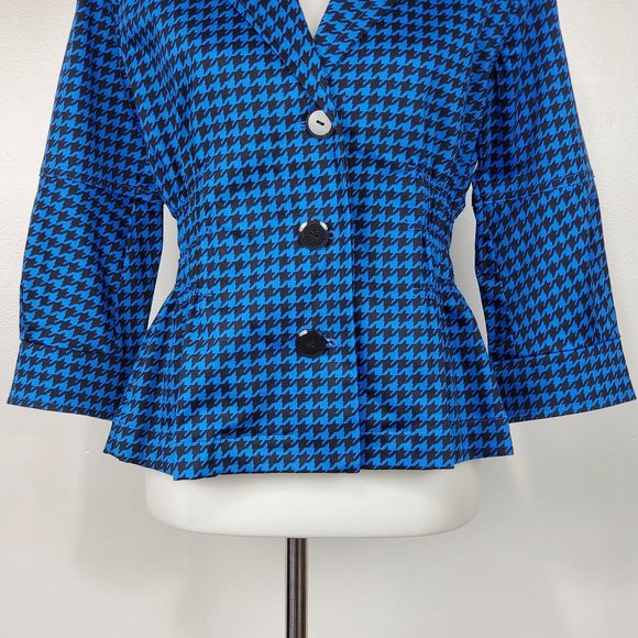 Joan Rivers Blue Black Houndstooth Button Front Blazer With Shirring Detail S - Picture 3 of 14